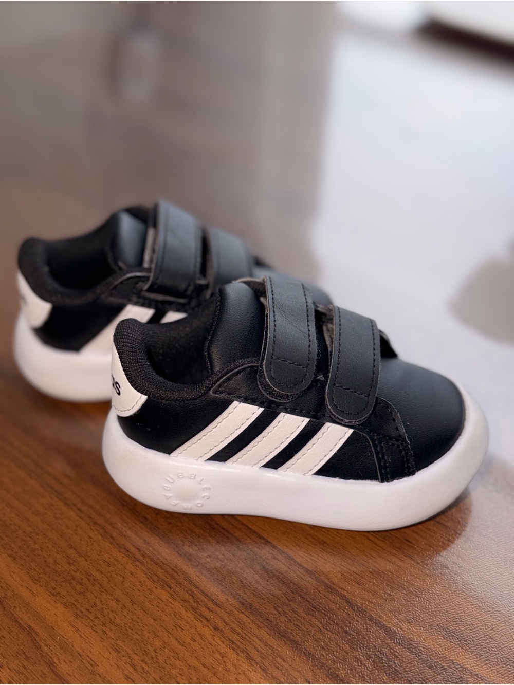 adidas Black and White Kids Velcro Sneakers
